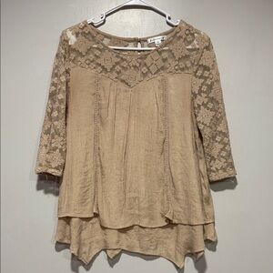 JohnPaulRichard Floral Lace Tan Blouse